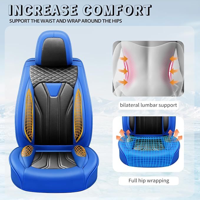 Fit Tacoma Premium Leather Car Seat Covers for Toyota Tacoma 2016-2022 2023 - Waterproof，Breathable，All-Weather Seat Cushion Protecto & Airbag Compatible, Full Set Blue&Black - Image 7