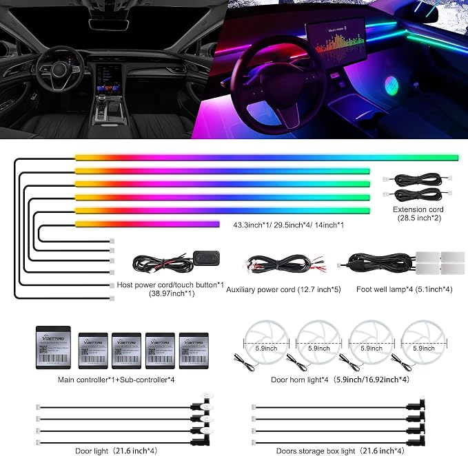 Dreamcolor Acrylic Interior Car LED Strip Light with Wireless APP, Dual Zone RGB 22 in 1 with 175 inches 600 LEDs Fiber Optic Ambient Lighting Kits, Music Sync Neon LED Strip for Car Accessories - Image 2