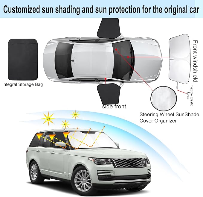 3PCS Car Window Shades Front Windshield Sun Shade Foldable Window Shade Custom Fit for 2013-2021 La-nd Ro-ver Range Rover (Not Fit Range Rover Sport) Shades Anti-UV Rays Block Heat - Image 3