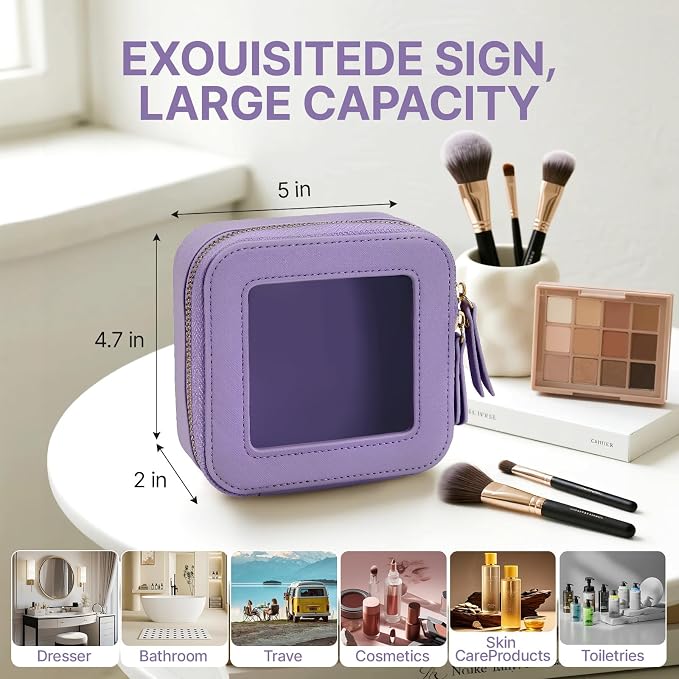 Small Clear Makeup Bag Travel Cosmetic Case, Portable Make Up Organizer Traveling Compact Car Bag for Essentials Transparent Toiletry Bag with Zipper - Image 3