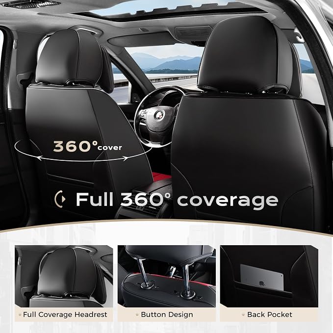 Coverado Car Seat Covers, Seat Covers for Cars, Waterproof Leather Auto Seat Protectors, Leather Car Seat Cushion, Car Interiors Accessories Universal Fit for Most Cars - Image 3