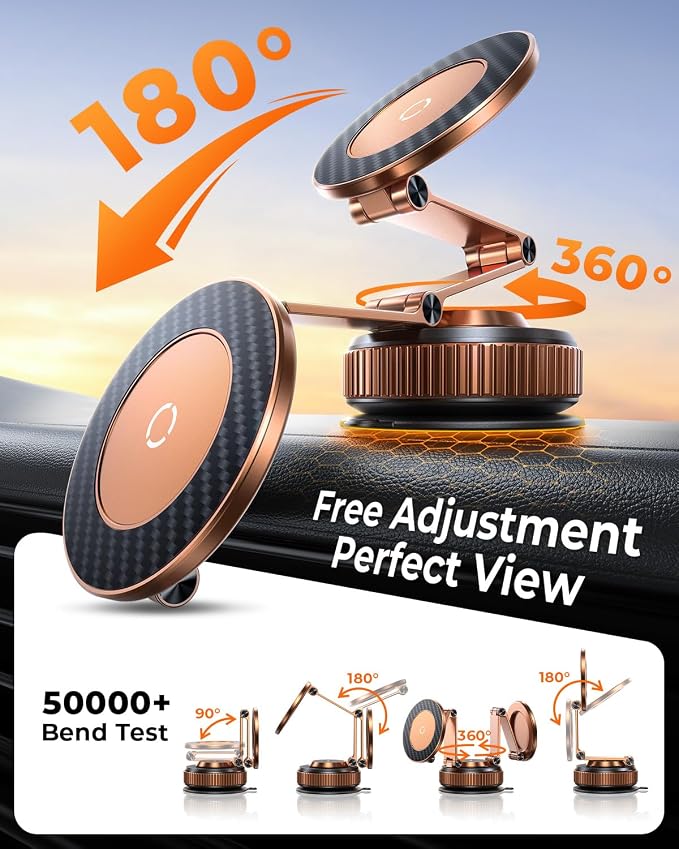 Vacuum Magnetic Car Phone Holder for Magsafe, Long Arm for Tesla Model Y/3 | All Metal,Nano Gel 119+LBS Max Suction,Foldable Hidden Tesla Phone Mount,360°Rotation, Easiest Car Mount for iPhone & Android - Image 6
