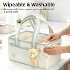 Portable Diaper Caddy Compatible with Skip Hop, Foldable Nursery Storage Tote with Removable Divider, Side Pockets & Cute Bear Pendant for Changing Table, Car & Home - Image 6