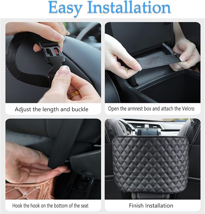 Car Pocket Handbag Holder - Leather Seat Back Organizer Barrier for Backseat Pet, Kids - Black - Image 5