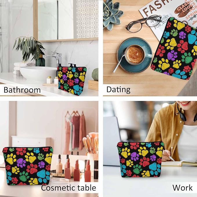 Woman Makeup Bag Dog Paw, Rainbow Doodle Paw Prints Cat Footprint Makeup Bags Travel Cosmetic Bags Toiletry Makeup Organizer Pencil Pouch Make Up Cosmetic Bag For Owners Lady Birthday Gifts - Image 6