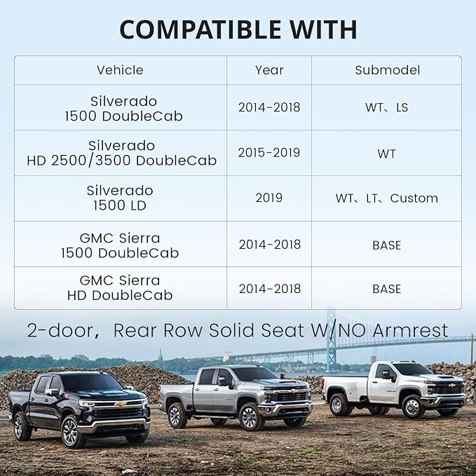 Silverado Seat Covers for 2014-2018 Chevy Silverado/GMC Sierra 1500/HD 2500/3500 DoubleCab Pickup Seat Cover,Fully Covered,Waterproof Truck Leather Seat Protector(Full Set,Black) - Image 4