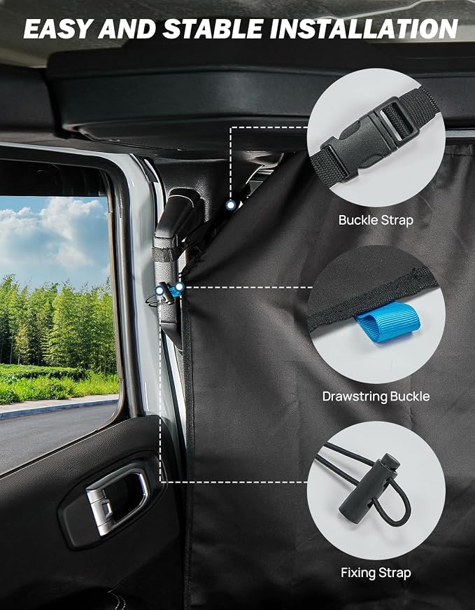 JOYTUTUS Car Privacy Curtain Divider Shade Compatible with 2018-2026 Wrangler JL & Gladiator JT, 99% Opaque Version for Baby Sleeping Travel Camping Nap, Set of 2 Rear Divider Curtain - Image 3