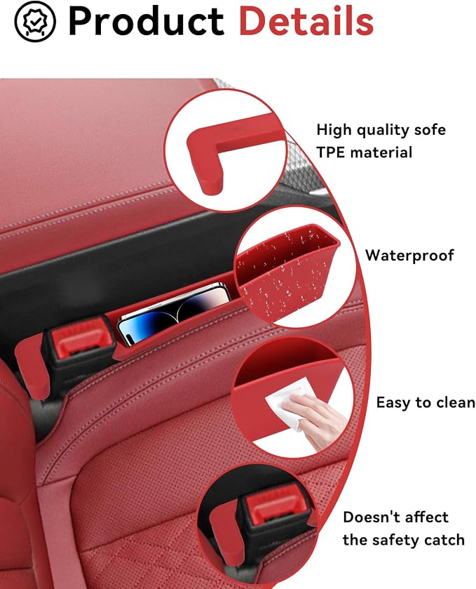 Car Seat Gap Filler, Seat Gap Organizer with Phone Holder, Car Seat Accessories, Car Organizer Fit SUV Truck-2PCS Red - Image 3