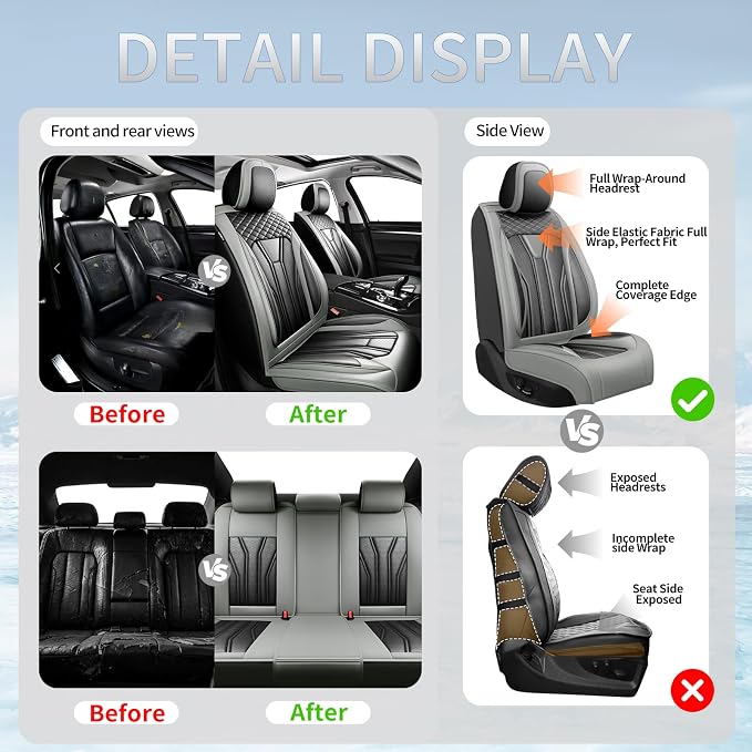 Fit Tundra Premium Leather Car Seat Covers for Toyota Tundra 2007-2025 2026 - Waterproof，Breathable，All-Weather Seat Cushion Protecto & Airbag Compatible, 2 Front Seat Gray&Black - Image 6