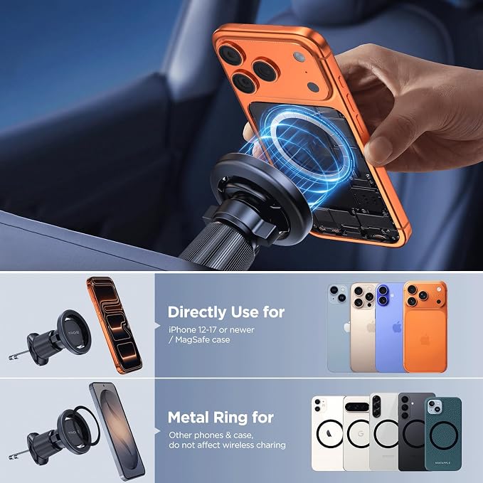 Miracase Car Phone Holder for Magsafe [Strong Magnets] Magnetic Phone Holders for Your Car, 360°Adjustable Air Vent Hands Free GPS Navigation Mount Cradle Fit iPhone 17-12 & All Smartphones, Black - Image 7