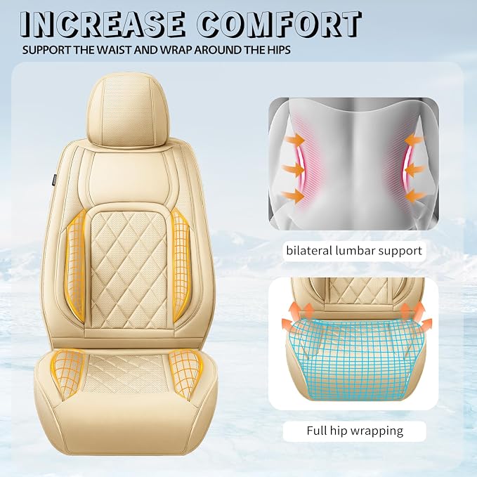 Fit Yaris Premium Leather Car Seat Covers for Toyota Yaris 2007-2019 2020 - Waterproof，Breathable，All-Weather Seat Cushion Protecto & Airbag Compatible, Full Set Beige - Image 7