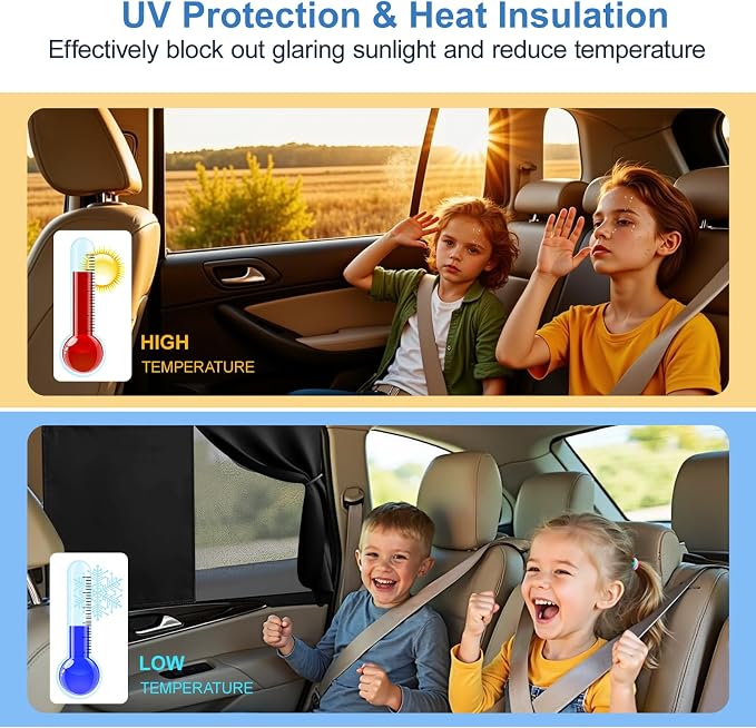 Magnetic Car Window Shades,2Pcs Side Window Sun Shade with 7 Strong Magnets | Double Layer Magnetic Car Sunshade for Baby,Full Covers/Half Shade Car Window Covers for Side Windows,Magnetic Car Curtains - Image 5