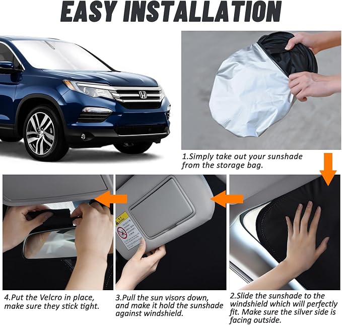 D-Lumina Windshield Sun Shade for 2016-2025 Honda Pilot Accessories, Front Window Sunshade Sun Visor Protector Block UV Rays Heat, Foldable 2 Layers 210T Material - Image 5