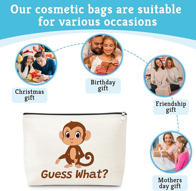 Cute Monkey Print Makeup Bag Monkey Lover Gift for Daughter Animal Monkeys Lovers Women Girls Sister Best Friend Mom Pet Coworker Graduation Mothers Day Christmas Birthday Cosmetic Bag with Zipper - Image 7