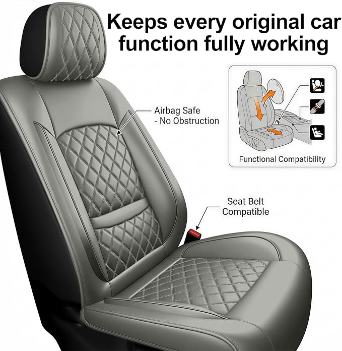 Fit for Tacoma Seat Covers Compatible with Toyota Tacoma 3rd gen 2016-2023 - Waterproof Breathable Leather Seat Cushions Protector,Airbag Compatible,Only 2 Front seat Covers(Gray) - Image 6