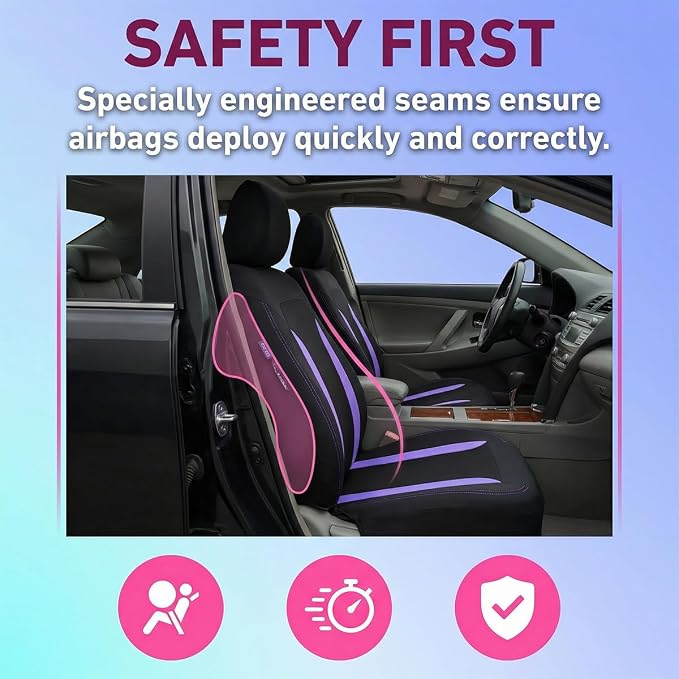 Car Seat Covers, Breathable Split Anti-Slip Vehicle Front Seat Protector with Removable Headrest Guard, Automotive Interior Chair Protective Covers, Universal for SUV Automobile Truck (Purple) - Image 2