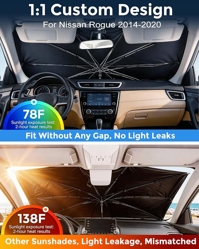 Weektic Custom Windshield Sun Shade Umbrella for Nissan Rogue 2014-2026, [Double Thickened Ice Crystal Coating] Sun & Heat Protection, Keep Vehicle Cool & Protect Interior - Image 2