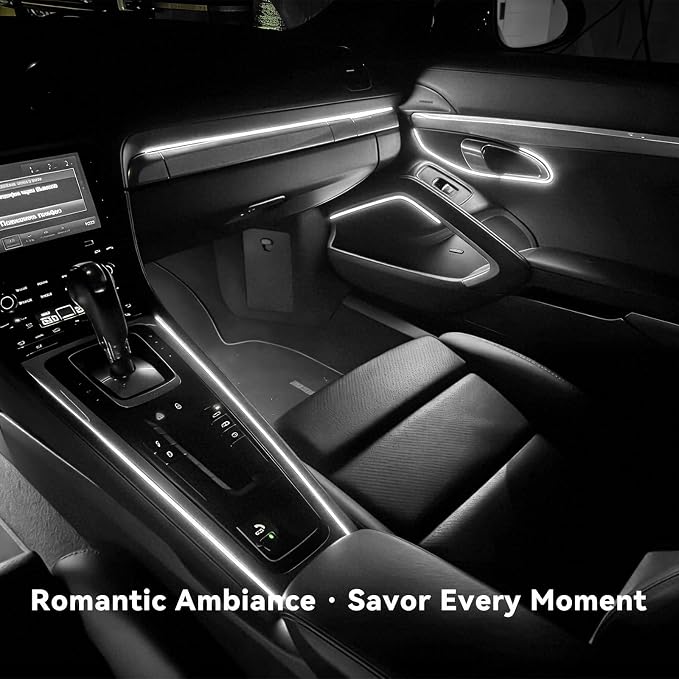 EL Wire Interior Car LED Strip Lights, 16.5FT 5V EL Wire Strip Neon Glowing Strobing Light w/ 5mm Sewing Edge, USB Electroluminescent Ambient Lighting Kit for Car Inside Decoration (White) - Image 6