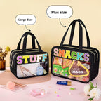 Clear Snack Bag, Zipper Travel Organizer Pouch Chenille Letter | Extra Large Capacity, Waterproof Easy Clean, 2 Separate Compartments, Ideal for Beach Gym Picnic, Office and Daily Carry - Image 2