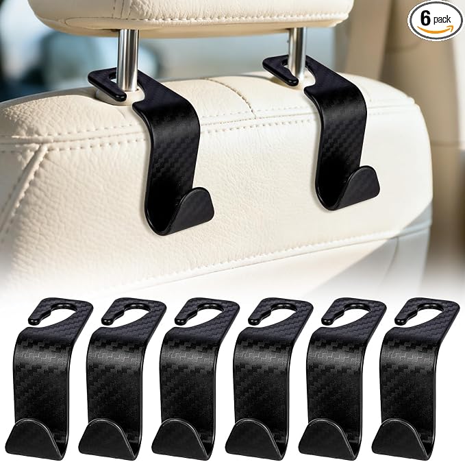 BFXM 6 Pack Car Seat Headrest Hooks,Car Accessories Black Checkered | Back Seat Purse Hanger Holder Hook, Universal Storage Organizer for Handbag Grocery Bags Coats by BFXM