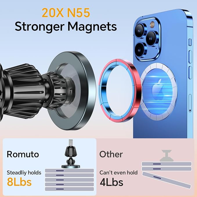for MagSafe Car Mount, [Never Drop] Magnetic Phone Holder for Car Dash, HandsFree 360° Rotation Phone Mount [Strongest 3M Adhesive] for iPhone 15 14 13 12 & Mag Safe Case, Metal Gray - Image 4