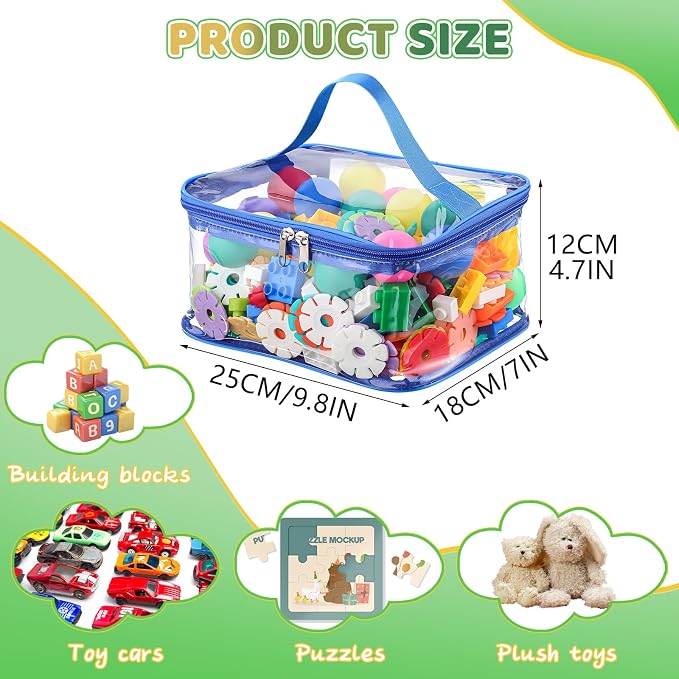 4 Pack Clear Toy Storage Bags, PVC Waterproof Toy Organizer, Colorful | Waterproof PVC, Transparent View, Reusable Zip Bags, Label Tags, for Blocks, Puzzles, Board Games, Travel and Home Storage - Image 2