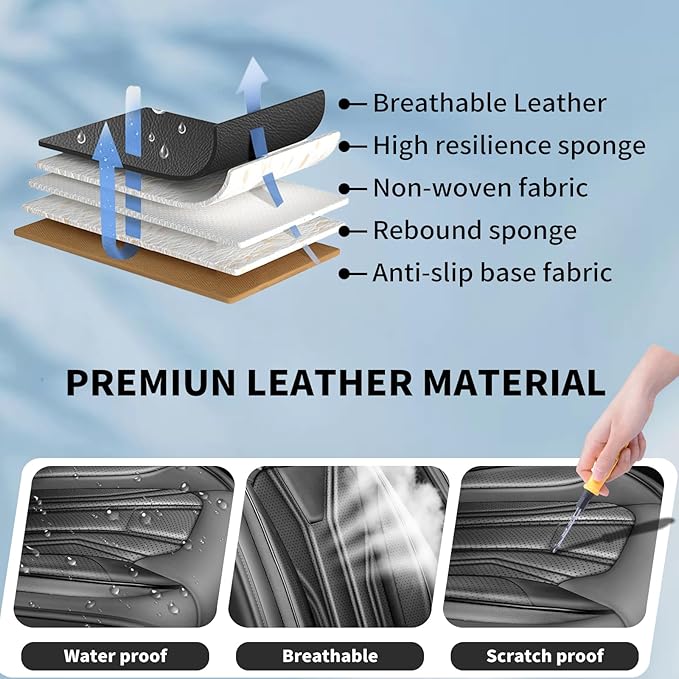 Fit Pathfinder Car Seat Covers Premium Leather for Nissan Pathfinder 2011-2025 2026. Waterproof， Breathable, Scratch-Resistant & All-Weather Seat Cushion Protector（2 Front Seats,All Black - Image 6
