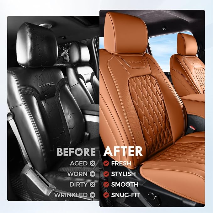Coverado Premium Leather Full Set Seat Covers Waterproof Heavy-Duty Protectors Custom Fit for Ford F150 (2015-2026) F250/F350/F450 (2017-2026)-Orange, Stain-Resistant - Image 8