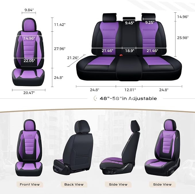 Coverado Car Seat Covers Full Set, Nappa Leather Seat Covers for Cars, Car Seat Protector Car Seat Cushion, Front and Back Seat Protectors Cushions Universal Fit for Most Cars Vehicles(Black&Purple) - Image 4
