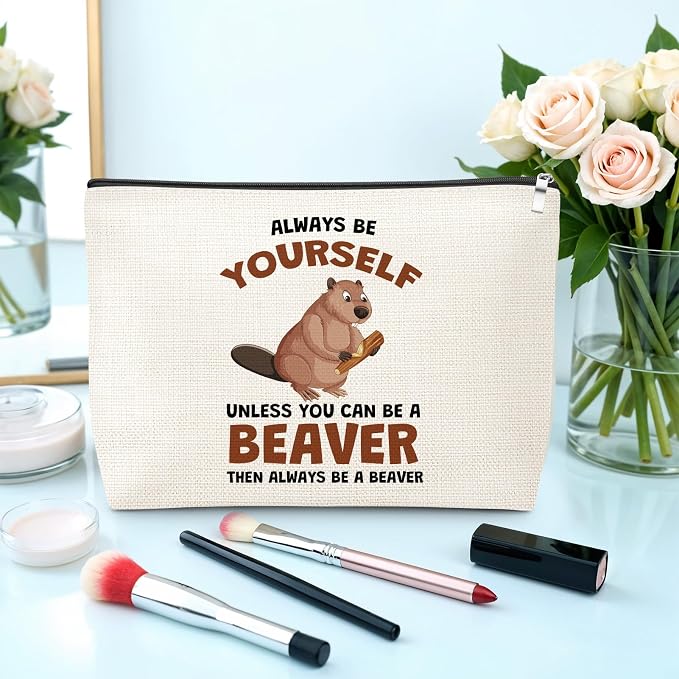 Gifts for Beaver Lovers Makeup Bag Beavers Theme Gift for Animal Lovers Holiday Appreciation Gifts for Women Travel Pouch Christmas Birthday Gift for Beaver Fans Women Friends Cosmetic Bag with Zipper - Image 3