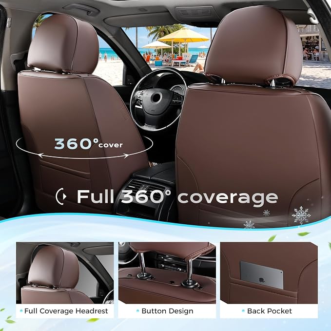 Coverado Car Seat Covers Full Set, 5 Seats Car Seat Protector, Universal Breathable Car Seat Covers Front Seats Back Seats, Car Seat Cushion Fit for Most Vehicles Brown - Image 4