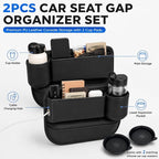 2 Pack Car Seat Gap Filler with Cup Holder – Anti-Drop Design | Universal PU Leather Seat Gap Organizer, Storage Box with Pockets & Cup Holders – Fits Most Vehicles - Image 2
