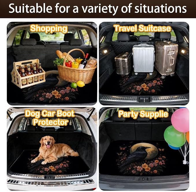 Car Trunk Mat for SUV, 31"x47" Moon Raven Dark Cargo Liner Protector | All Weather Universal Cargo Liners for Dogs, Car Accessory for SUVs/Sedan/Wagons, Durable Non-Slip Washable Rear Cargo Mat - Image 7