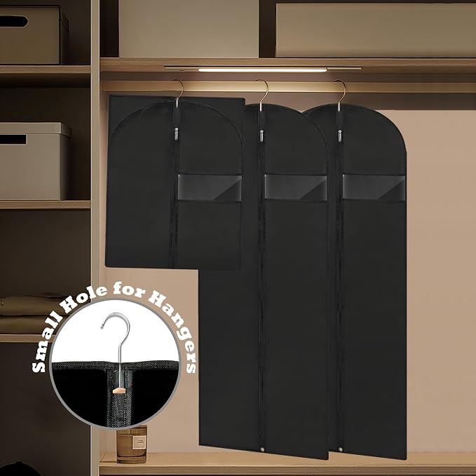 Dress Bags for Gowns Long, 65'' Garment Bags for Hanging Clothes, Suit Bag Cover for Storage and Travel, 2 Pack (Black) - Image 5