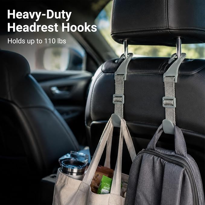 4 Pack Headrest Hooks for Car, Adjustable Purse Hook, 110 LBS Heavy Duty, Vehicle Seat Back Organizer for Purses, Bags, Handbags, Easy Install ﻿(Gray) - Image 5
