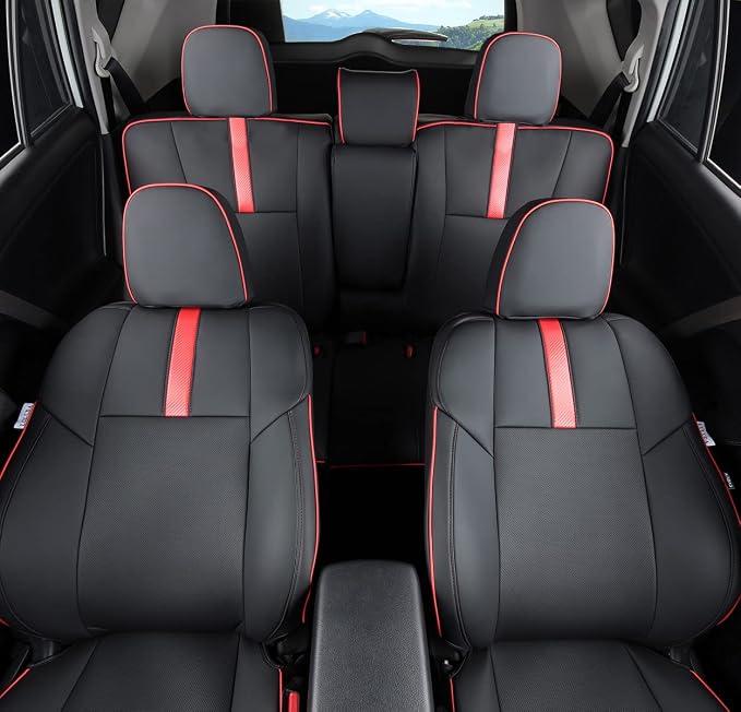 Custom Fit Car Seat Cover for Toyota RAV4 2013 2014 2015 2016 2017 2018 Waterproof Faux Leather (Black with Red Trim, LU2013-2018 RAV4) - Image 5