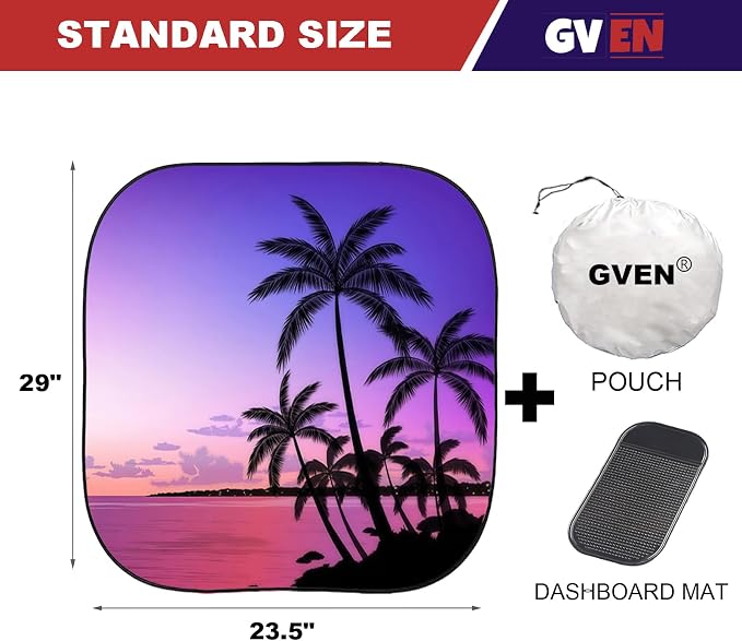 Gven Windshield Sun Shade for Car 2-Piece Foldable Sunshade for Front Windows, Blocks UV Rays, Automotive Interior Sun Protection Car Summer Accessories（Sunset,S） - Image 2