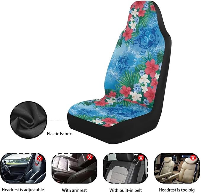 Sea Turtle Car Front Seat Covers Set of 2 Breathable Seat Cover for Front Seats Anti-Slip Hawaiian Removable Automotive Accessories Universal Fits Most Cars,SUVs,Sedans - Image 6