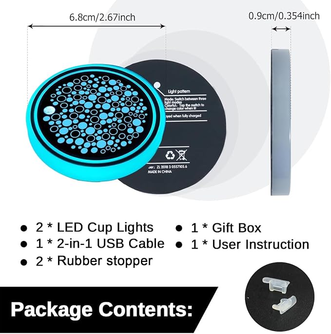 2PCS LED Car Cup Holder Lights, Light up Car Coasters for Cup Holders | 7 Color-Changing Light Up Cup Holder Insert Coasters, Waterproof Car Accessories for Teens, Car Gifts for Men & Women - Image 2