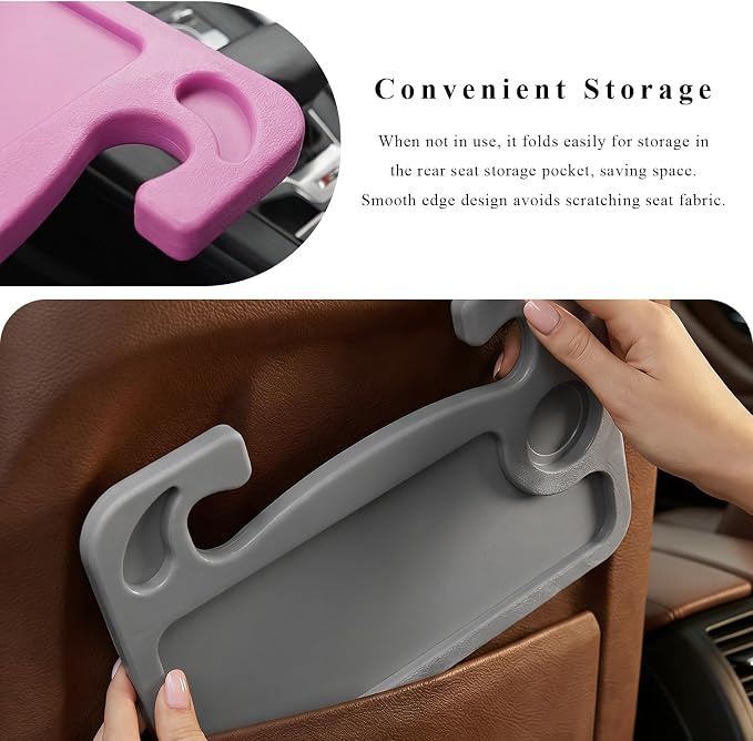 Car Steering Wheel Desk, 2 in 1 Multipurpose Auto Seat Stand Tray for Food Drink Laptop, Portable Double Sided Vehicle Steering Wheel Table for Eating & Work, Car Accessories (Gray) - Image 5