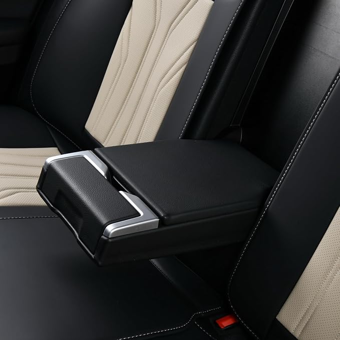 Leather Seat Covers, Seat Covers Full Set, Car Seat Protectors 5 Seats, Automotive Seat Covers Fit for Most Cars Trucks SUV- Black&Beige - Image 8