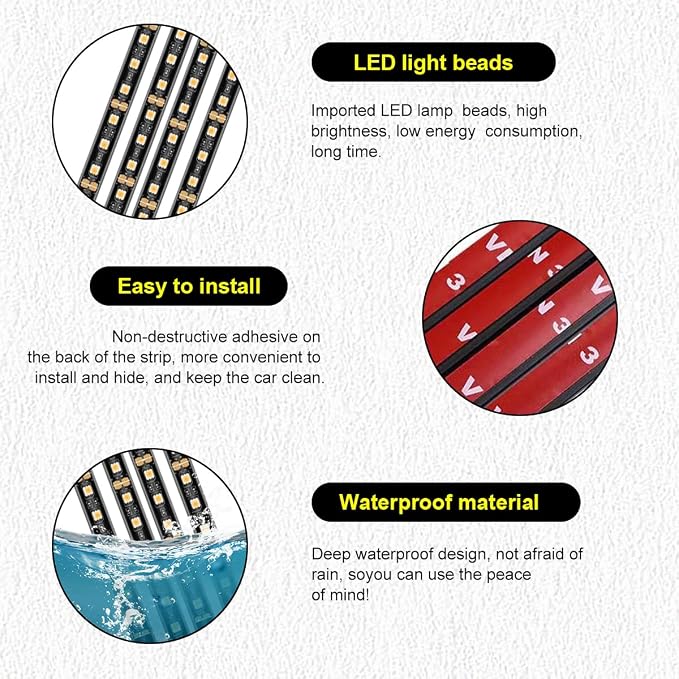 Car LED Strip Light, 48 LEDs RGB Neon Interior Atmosphere Lights, 12V Under Dash Ambient Night Light, USB Port Auto Interior Decorative Lamp, Universal Car Accessories (Red) - Image 3
