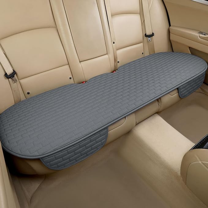 Dark Gray Linen Back Seat Cover, Rear Car Seat Cover for Cars Truck SUV | Seat Covers with Storage Pocket, Bottom Auto Seat Cushion Pad Mat for Most Vehicles by XINGSILUC