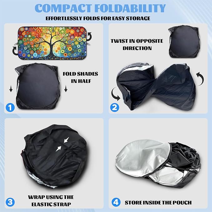 Tree of Life Car Windshield Sunshade, Universal Fit, 59L x 31.5W Inch, UV Protection, Easy to Use and Store - Image 7