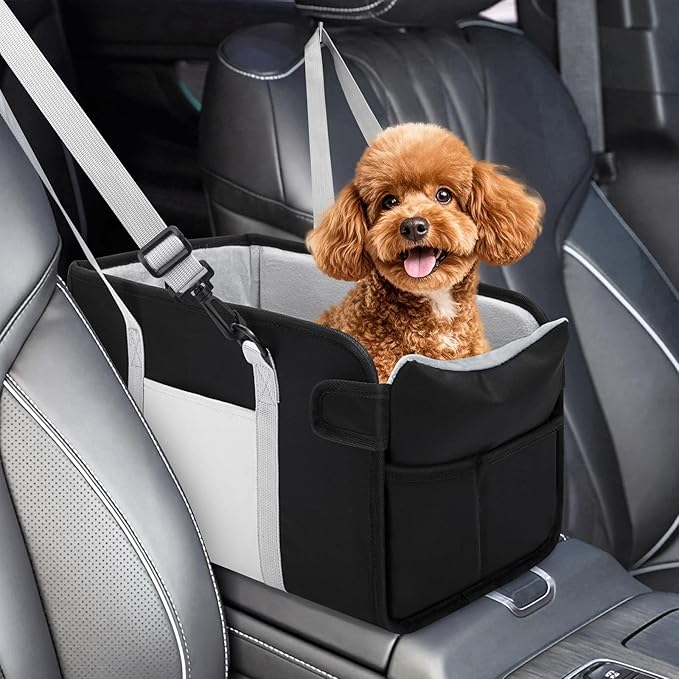 Portable Dog Car Seat for Small Dogs, Puppy Car Seat, Black&White | Booster Seat With Safety Leash & Adjustable Straps Keeps Small Dogs Secure. Removable Washable Cushion. Fits Most Cars. by NECKORY