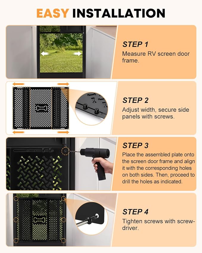 Kohree RV Screen Door Protector for Pet Entry Defender, Bone Pattern | 20'' Height Screen Defender Door Grille for Dogs, Adjustable Camper Screen Door Protector Width from 18.2" to 31.8" - Image 4