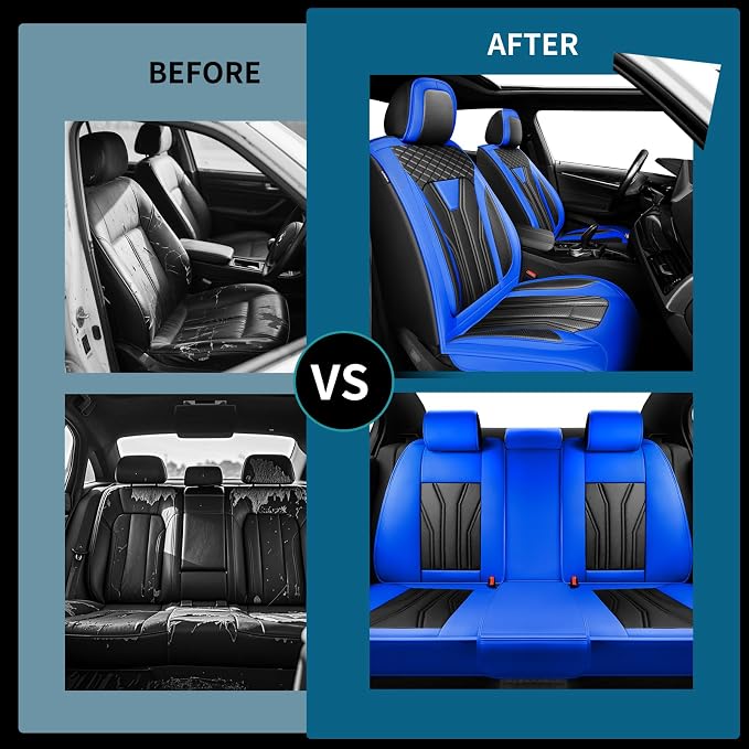 Fit Altima Car Seat Covers for Nissan Altima 2010-2025 2026- Full Set Premium Leather, Waterproof&Breathable, All-Weather Seat Cushion Protecto & Airbag Compatible, 2 Front Seat Blue & Black - Image 5