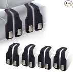 4 Pack Car Headrest Hooks, Dual Metal Hooks, Stylish Black | Premium leather with dual metal hooks and anti-drop design. Holds purses, bags, coats, and groceries securely. by atFivoy