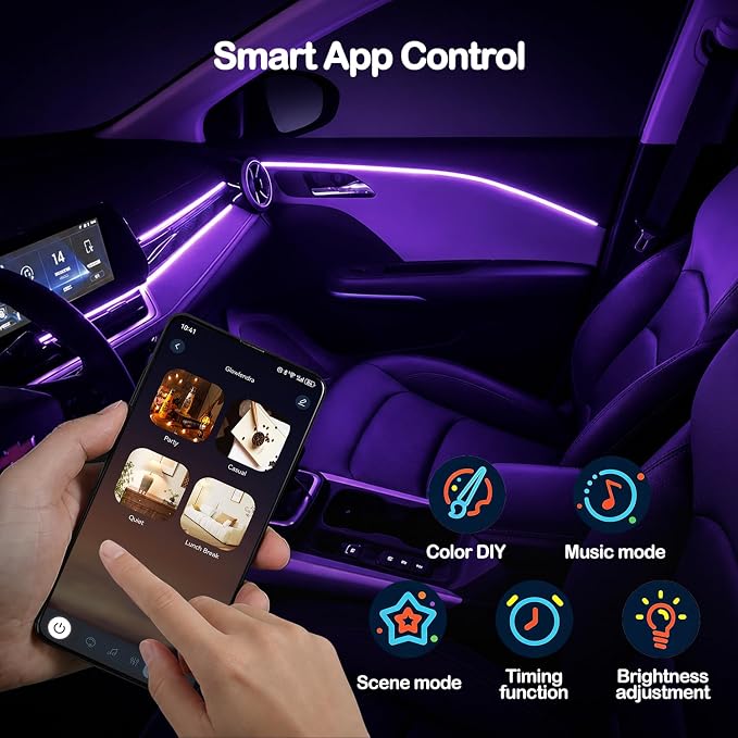 Car LED Strip Lights, Interior Acrylic LED Lights for Car with Dynamic Rainbow Dream Color Chasing, Ambient Lighting Kits Music Sync (8 in 1(6 * 29.5"+43.3"+14.5")) - Image 4