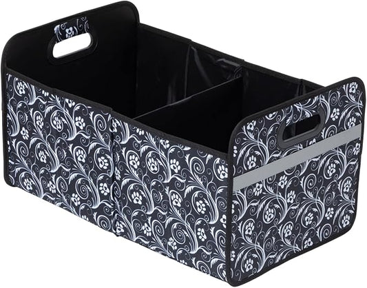 GreaterGood Paws Car Trunk Organizer Foldable Storage Bin with Handles Non Slip Base Pet Gear Travel Tote for SUV Truck (Flourish Paws) by GreaterGood